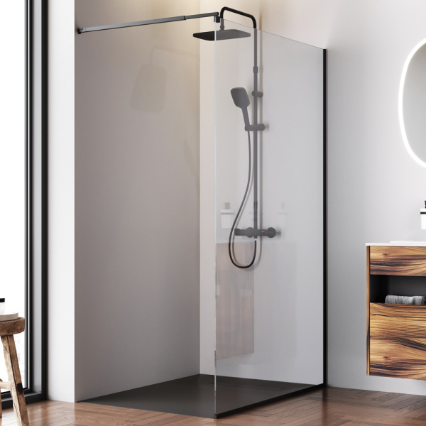 W84WI-120-F1-BTE Душевая перегородка AM.PM Func 120x200, стекло прозр. 8 мм + покрытие, профиль черный
