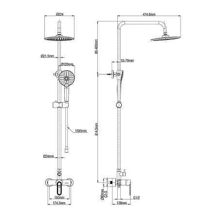 Душевая система WONZON & WOGHAND, Черный матовый (WW-B2166-A-MB)