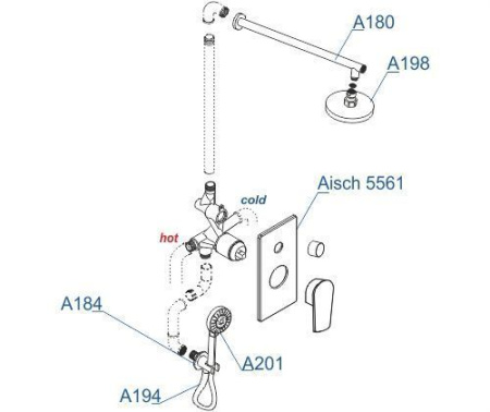A55201 Встраиваемый комплект для душа WasserKRAFT с верхней душевой насадкой и лейкой