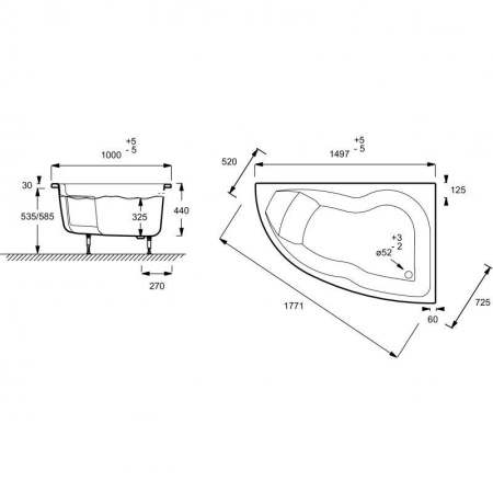 Акриловая ванна Jacob Delafon Micromega Duo 150x100 R E60218RU-00 без гидромассажа