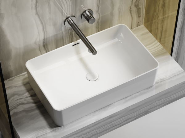 Умывальник чаша накладная прямоугольная со сливом переливом Ceramicanova Element 605*385*140мм, белый, CN6065