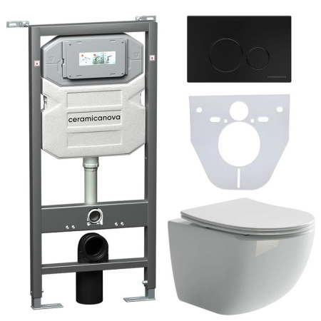 Сет 4 в 1: Инсталляция с кнопкой+унитаз+шумоизоляция Ceramicanova, CN3009_1001B_1000