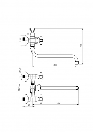 Смеситель для ванны Rubineta Milano-1 (K) M1SK06, настенный, с лейкой