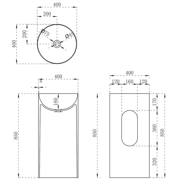 Раковина из искусственного камня Vincea VBS-6SP01MW, 400*400*850, напольная, цвет белый матовый