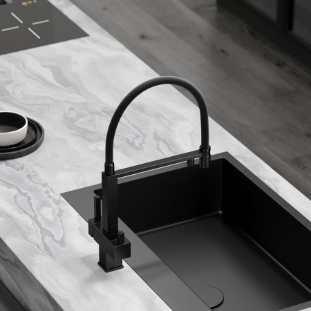 Смеситель для кухни SANCOS Moro с гибким изливом и возможностью подключения фильтра для воды, цвет Черный матовый, арт. SC4006MB