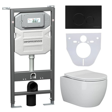 Сет 4 в 1: Инсталляция с кнопкой+унитаз+шумоизоляция Ceramicanova, CN3001_1001B_1000