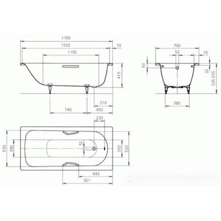 Стальная ванна Kaldewei SANIFORM PLUS STAR 170х70 (335)  с ножками и ручками