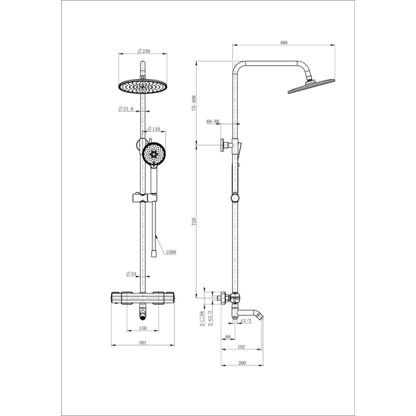 Душевая система с термостатом WONZON & WOGHAND, Хром (WW-B3051-A1-CR)