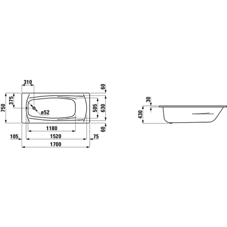 Стальная ванна Laufen Paladium 170х75 antislip 2251106000401