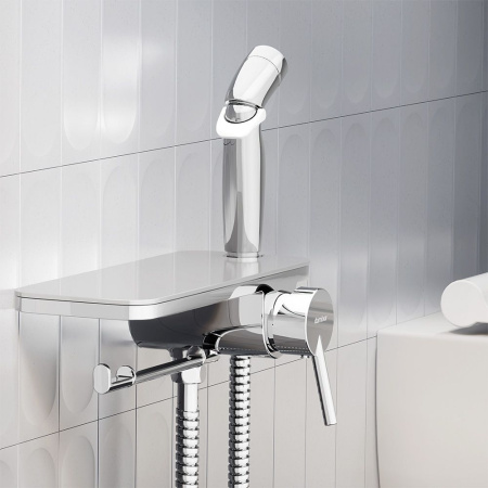 773500001 Jupiter Смеситель Damixa монтируемый в стену с гигиеническим душем и полкой, хром
