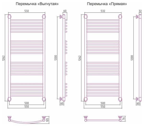 Полотенцесушитель Сунержа Богема+ 1200x500 прямая перемычка 00-0220-1250