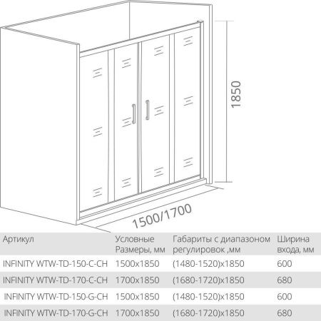 Душевая дверь раздвижная Good Door INFINITY WTW-TD-150-G-CH