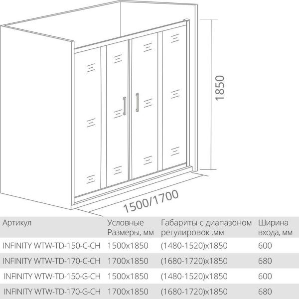 Душевая дверь раздвижная Good Door INFINITY WTW-TD-170-G-CH