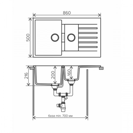 Кухонная мойка Tolero Loft TL-860 50x86 черный