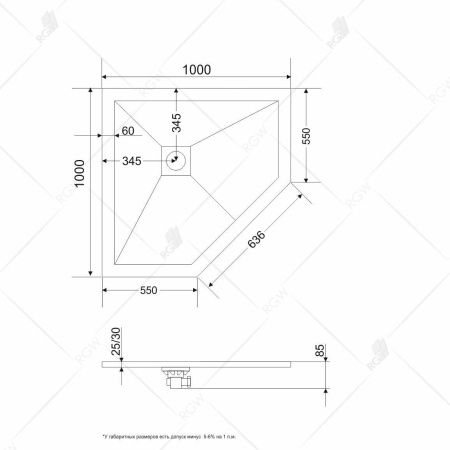 Душевой поддон пятиугольная RGW ST/T-Co 100х100 бетон, 16155100-10