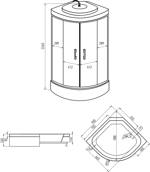 душевая кабина ERLIT™ ER350926-C2-RUS_GRAY (900*900*2260)