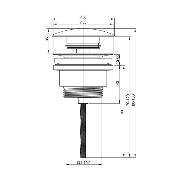 Универсальный донный клапан для раковины Wellsee Drainage System 182139000, для умывальников с переливом/без перелива, латунь, хром