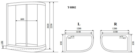 Душевая кабина Timo Comfort T-8802L Fabric Glass  120*85*220+турецкая баня хамам+стульчик прозрачный