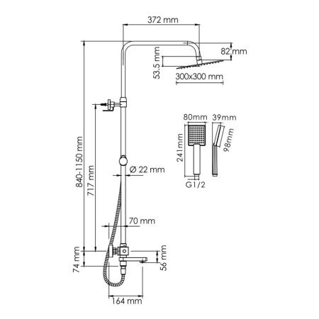 Душевая система WasserKRAFT A199.118.141.010.CH Thermo термостатическим смесителем