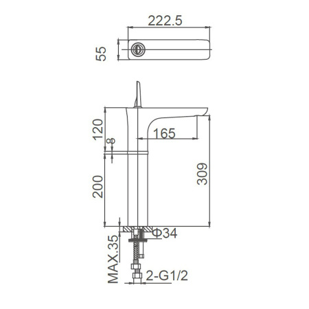 Смеситель для раковины высокий WONZON & WOGHAND Shark, Хром (WW-48B1104-CR)