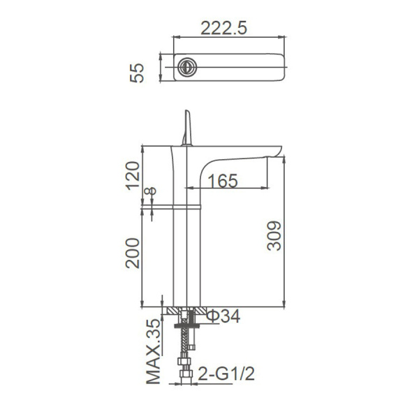 Смеситель для раковины высокий WONZON & WOGHAND Shark, Хром (WW-48B1104-CR)