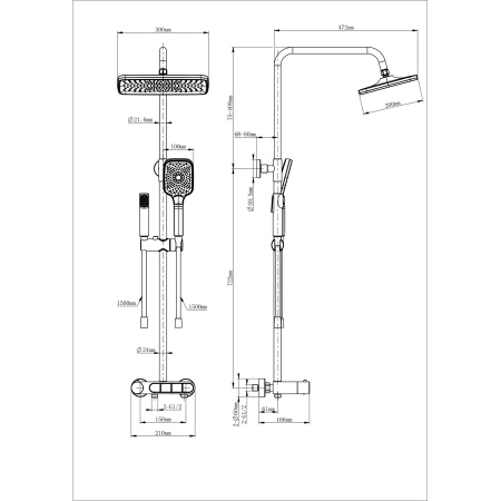 Душевая система с термостатом WONZON & WOGHAND, Хром (WW-B3112-CR)