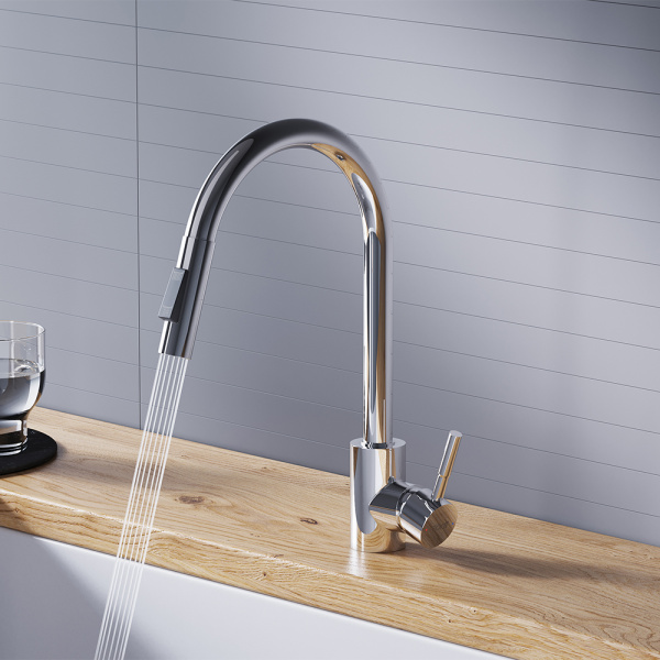 D3007500 Logic Кухонный смеситель Dorff вытягивающимся изливом Logic, хром