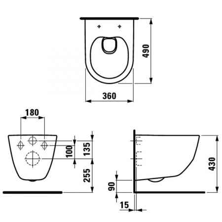 Унитаз подвесной Laufen Pro S 820965 36x49, безободковый, укороченный, покрытие LCC