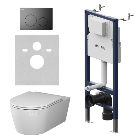 IS90138.8F1701 Инсталляция с клавишей PrimeFit L, мат.черный, с подвесным унитазом Func 54 FlashClean с сиденьем м/л