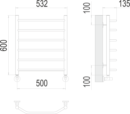 Водяной полотенцесушитель Terminus Виктория П6 500х600 4670078530080RAL9005