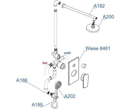 A84202 Встраиваемый комплект для душа WasserKRAFT с верхней душевой насадкой и лейкой