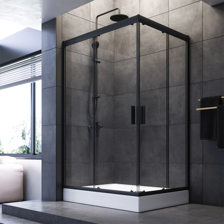 W90G-404-120290-BT Gem Twin Slide 120x90. Душевое ограждение AM.PM,120x90, профиль черный мат., стекло прозрачное