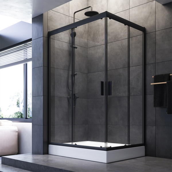 W90G-404-120290-BT Gem Twin Slide 120x90. Душевое ограждение AM.PM,120x90, профиль черный мат., стекло прозрачное