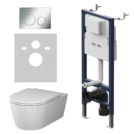 IS90151.8F1701 Инсталляция с клавишей PrimeFit L, хром глянц, с подвесным унитазом Func 54 FlashClean с сиденьем м/л