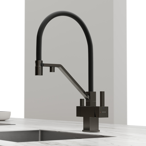 Смеситель для кухни SANCOS Loro с гибким изливом и возможностью подключения фильтра для воды, цвет вороненая сталь, арт. SC4007GG