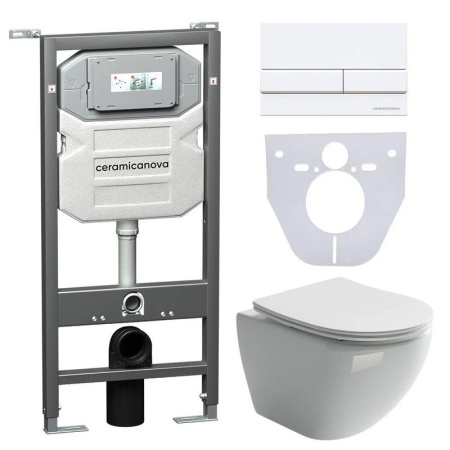 Сет 4 в 1: Инсталляция с кнопкой+унитаз+шумоизоляция Ceramicanova, CN4002_1002M_1000