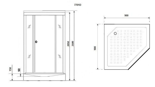 Душевая кабина Niagara Luxe NG-7701DW (90x90х210) низкий поддон(15см),дверь распашная,стенки серебро,3 места