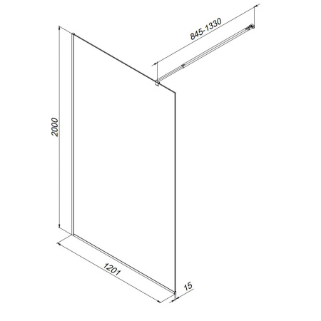 W84WI-120-F1-BTE Душевая перегородка AM.PM Func 120x200, стекло прозр. 8 мм + покрытие, профиль черный