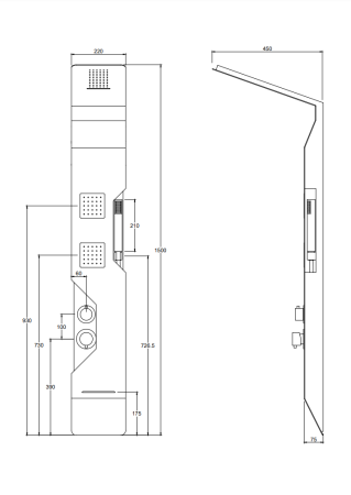 Душевая панель Taliente TA-G-A05B/Bb+s прямоугольная настенная