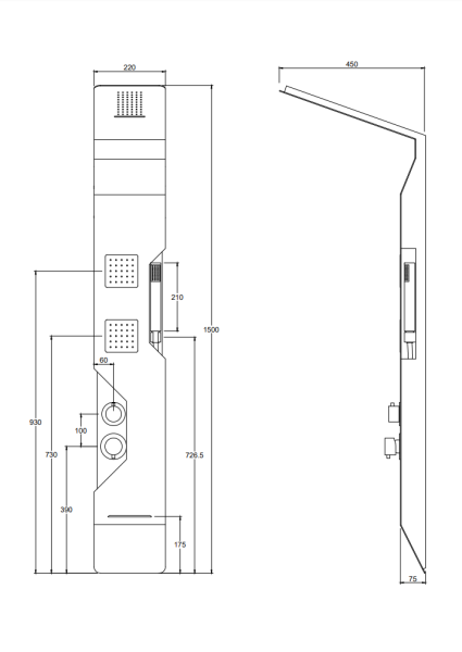 Душевая панель Taliente TA-G-A05B/Bb+s прямоугольная настенная