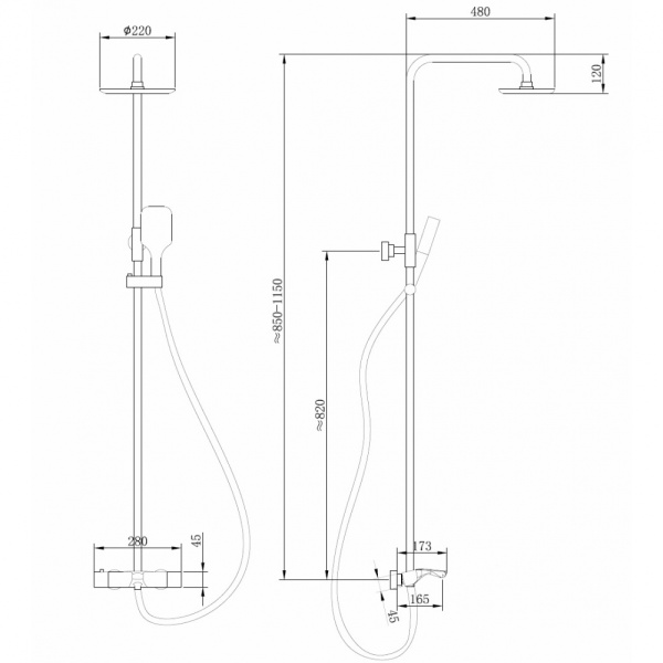 Душевая стойка ABBER Thermostat AF8516G с термостатом и изливом, золото матовое