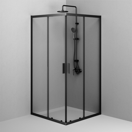 W90G-403-100100-BT Gem Душевое ограждение AM.PM квадратн.,раздвиж.двери 100x100 черный мат.,стекло прозрачное