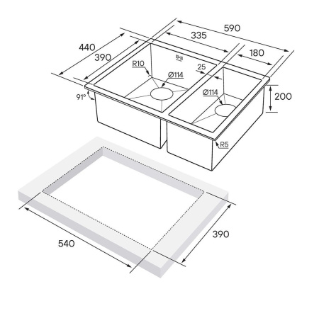 Мойка Paulmark GERBERG 59/2S UNI PM225944-BSL 440х590х200 мм, нержавеющая сталь, брашированная нержавеющая сталь