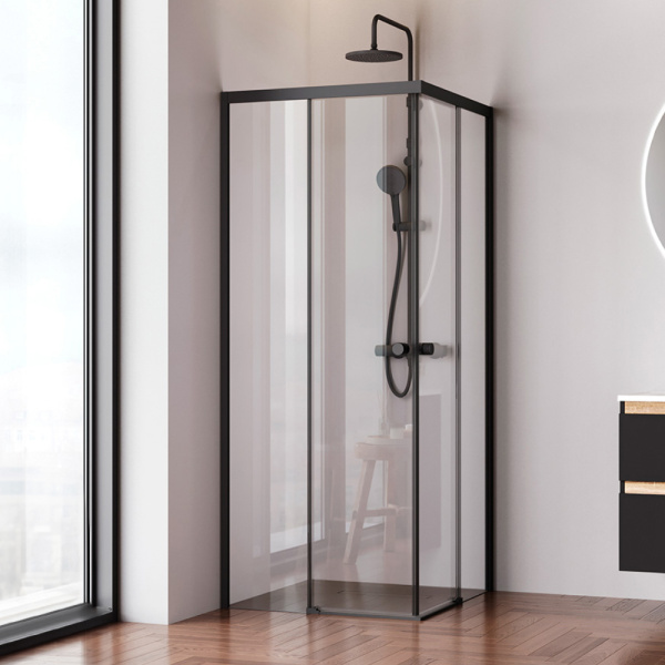 W94G-403-8080-BT1K X-joy Душевое ограждение AM.PM квадратное,раздвиж.двери 80x80 черный мат