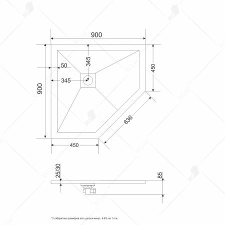 Душевой поддон пятиугольная RGW ST/T-Tr 90х90 терракот, 16155099-11