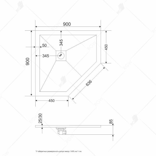 Душевой поддон пятиугольная RGW ST/T-De 90х90 пустыня, 16155099-13