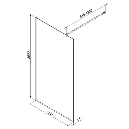 W84WI-110-F1-BTE Душевая перегородка AM.PM Func 110x200, стекло прозр. 8 мм + покрытие, профиль черный