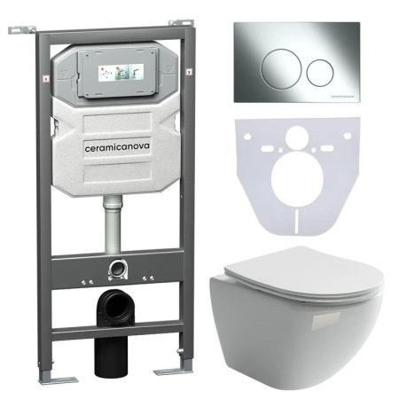 Сет 4 в 1: Инсталляция с кнопкой+унитаз+шумоизоляция Ceramicanova, CN4002_1001CH_1000