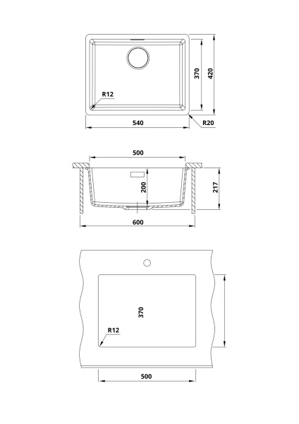 Кухонная мойка из искусственного камня Roxen Gap 360270-54SG (540х420х217)