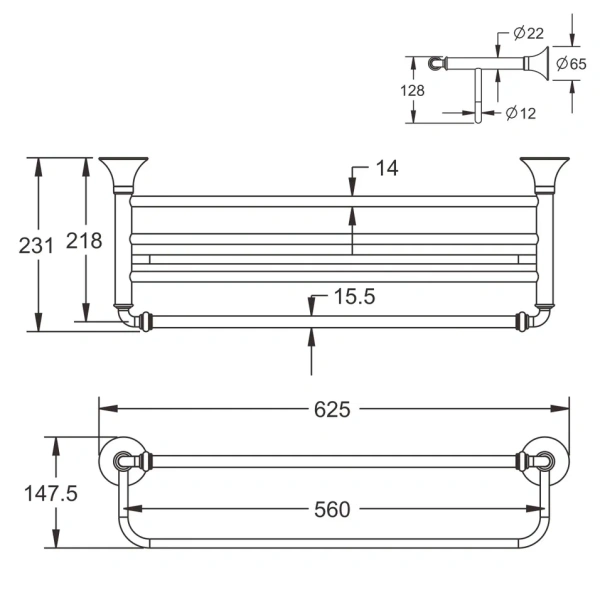 Полка для полотенец Rose RG1208, хром